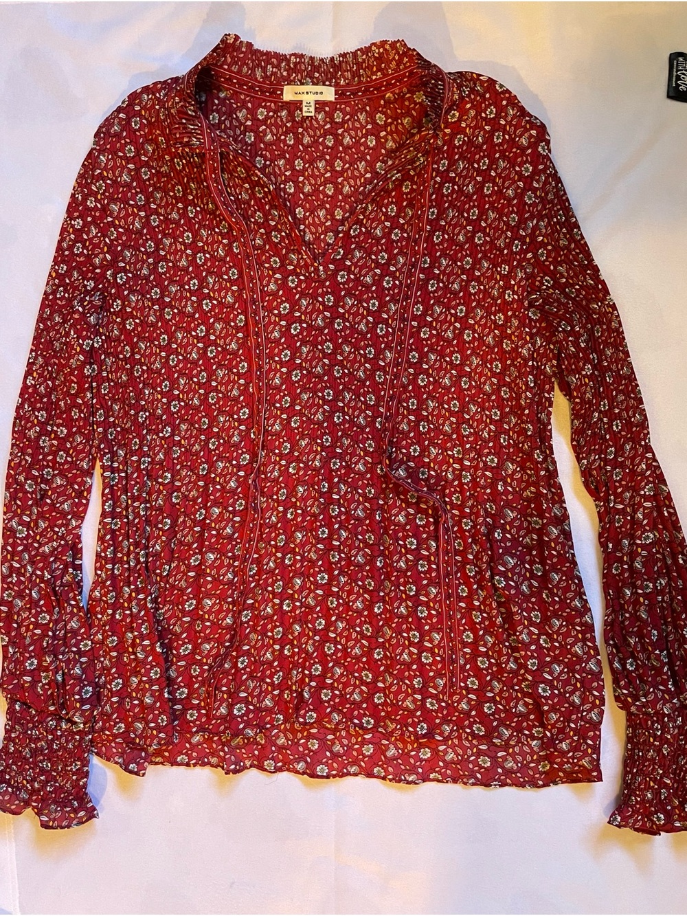 Max Studio Red Floral Long-Sleeve Peasant Blouse